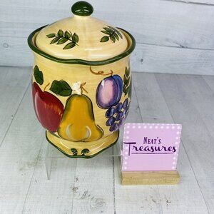 Home Trends GRANADA Autumn Fall Colors Fruit Green Lidded Small 9" Canister Jar